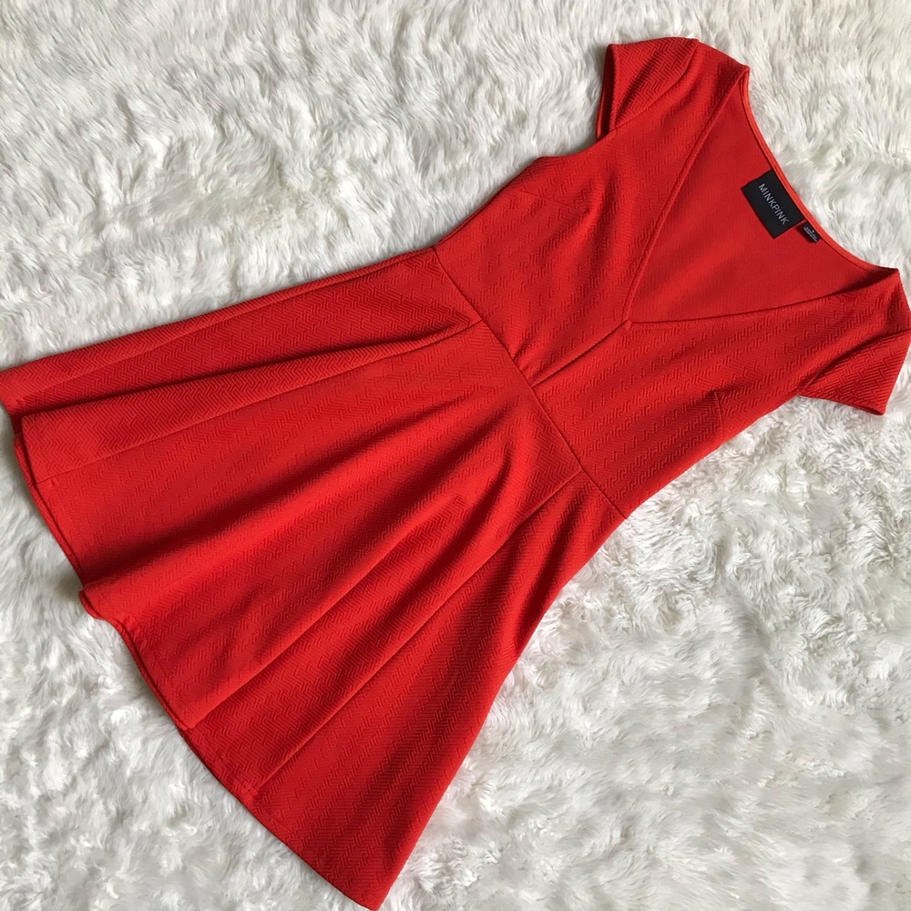 Minkpink Orange V-Neck Cap Sleeve Skater Dress